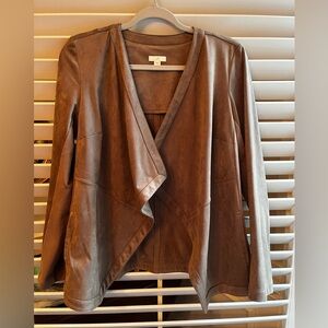 J. Jill Brown Faux-Suede Draped Open Front Jacket